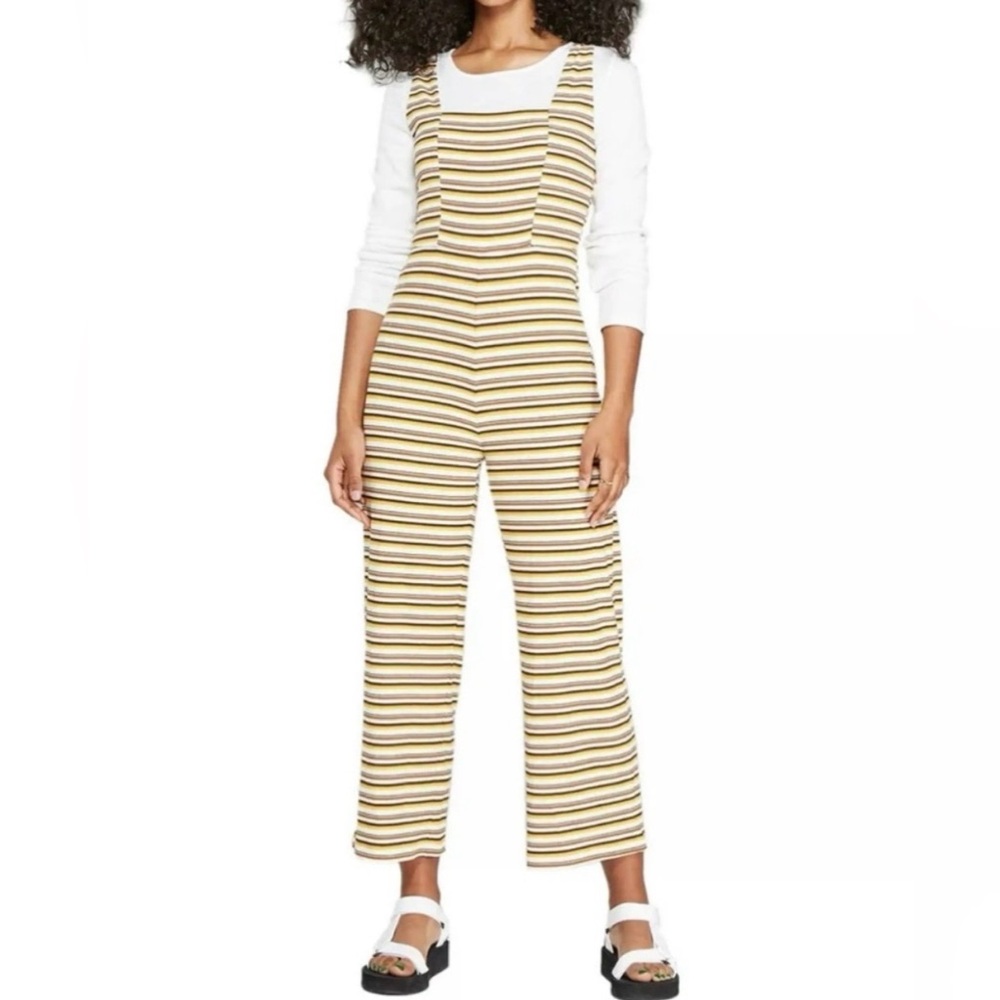 Wild Fable|Boho Pastel yellow Striped Ribbed Jumpsuit,cropped wide leg•••LARGE